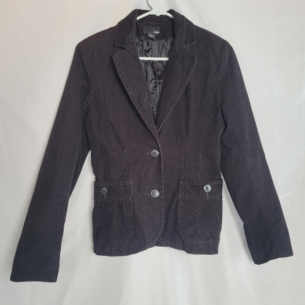 H&M Black Corduroy 2 Button Career Work Office Blazer Women's Size 8